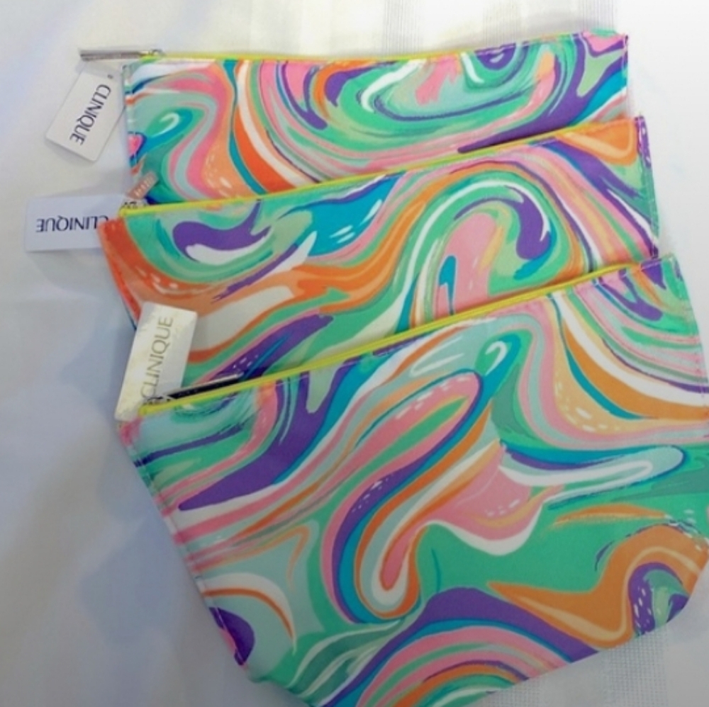NEW CLINIQUE Cosmetic Bag Mod  70's Colorful swirl Retro (1) Bag NWT in package